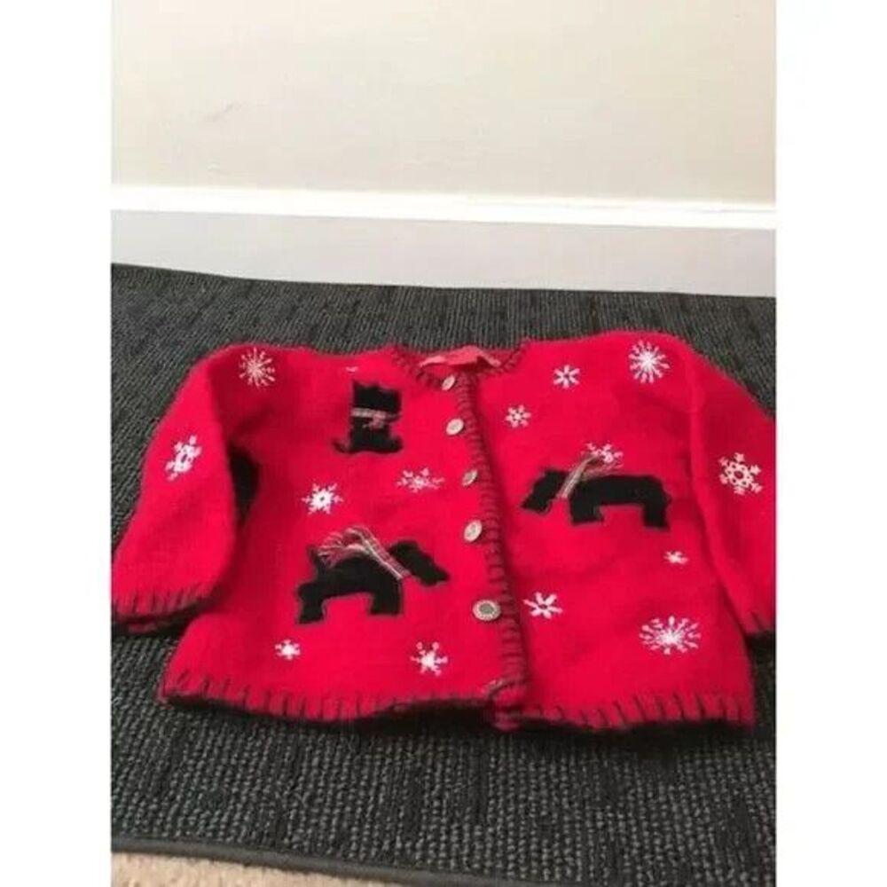 SKYR Girls Holiday Casual Sweater Schaunzer Dog Print Size Small 4 Multi-Color